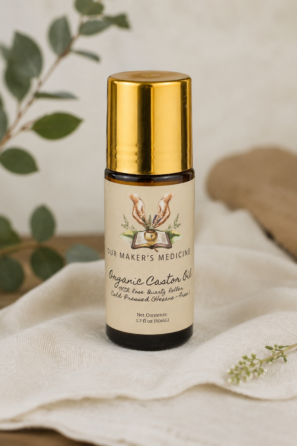 Organic Castor Oil ~ 50mL Rose Quartz Roller Bottle